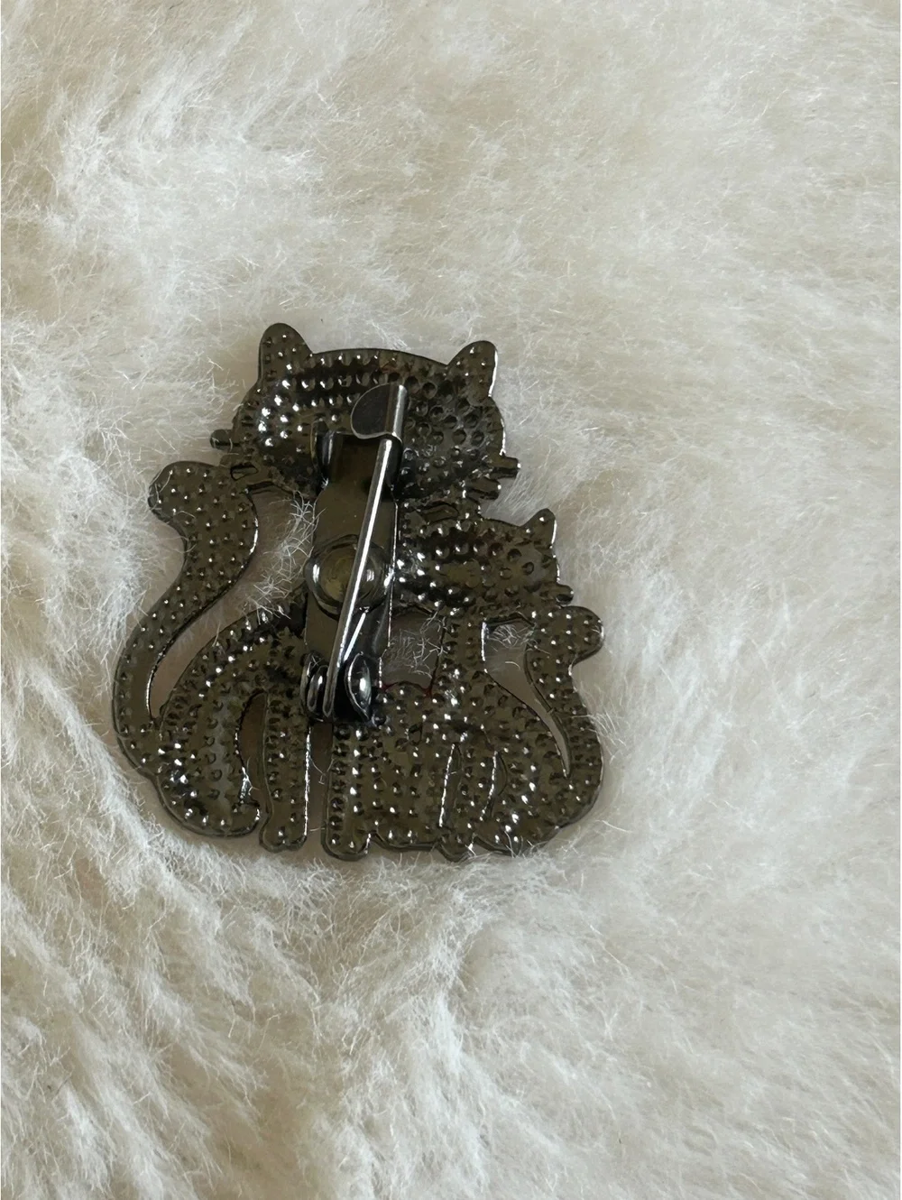 Vintage Style Enamel Cat Brooch Pin with Floral Design